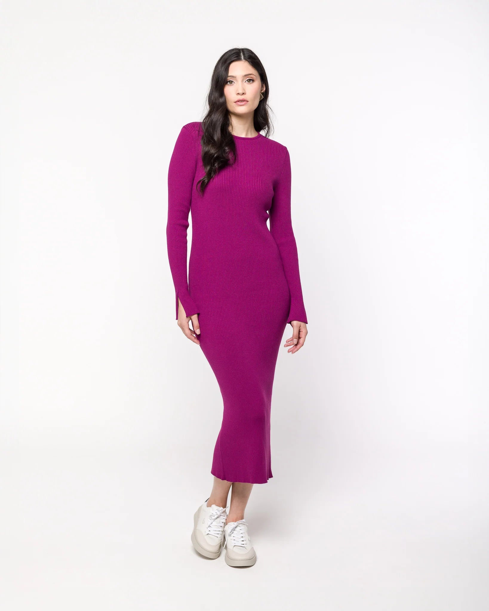 Vestido Tricot Canelado com Fenda ALESSANDRA