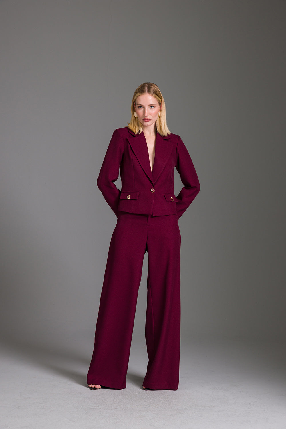 Blazer Spencer Liso Com Lapelas Cabernet CHARRY