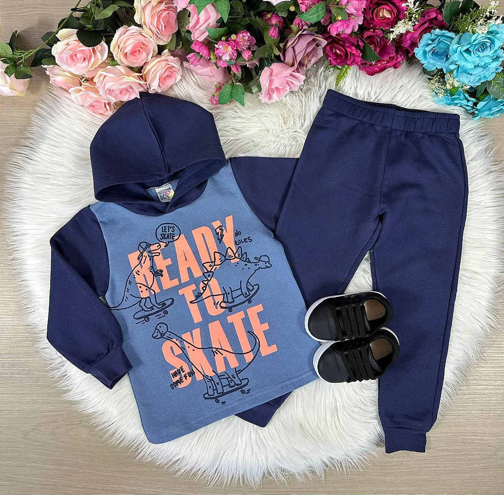 Conjunto Inverno Taita Kids Meninos Dinossauro Skate Azul