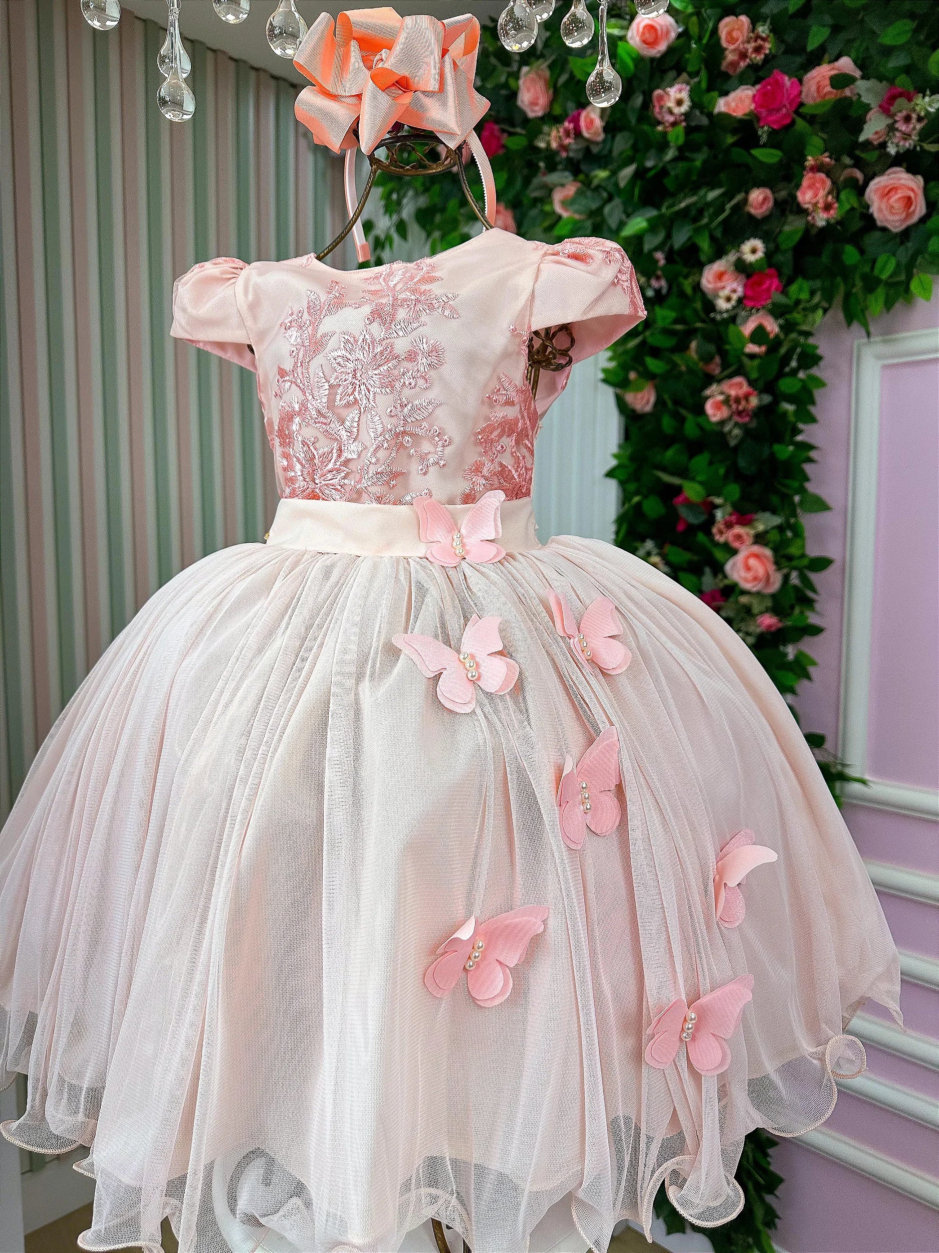 Vestido Juvenil Vila Lelê Salmão Borboletas - DAMINHA
