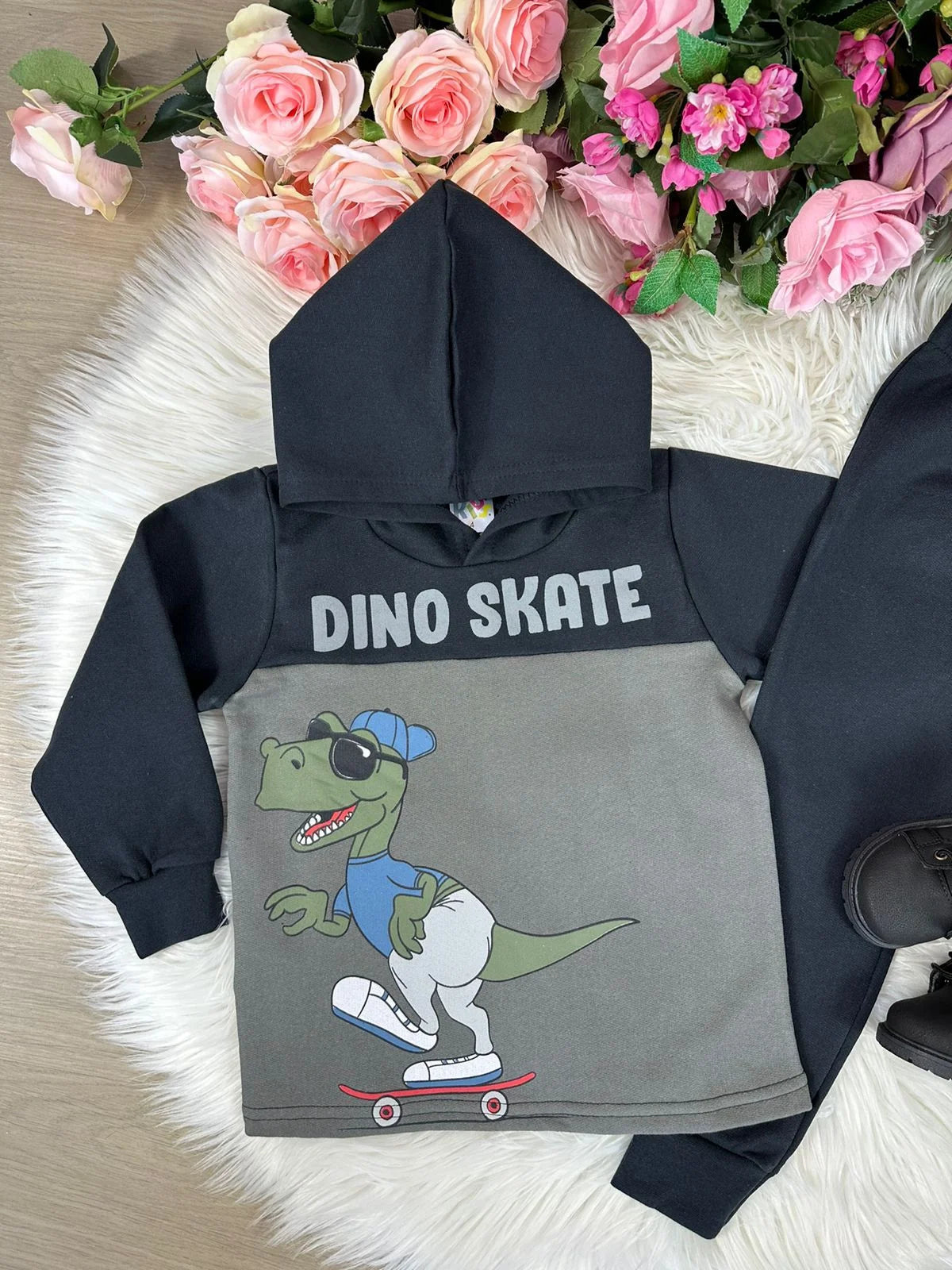 Conjunto Inverno Taita Kids Meninos Dino Skate Preto