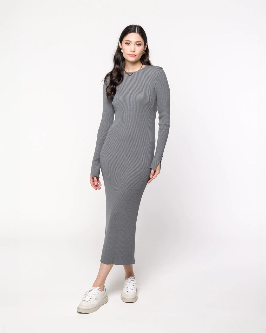 Vestido Tricot Canelado com Fenda ALESSANDRA