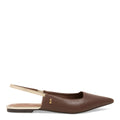 Sapatilha Slingback couro confort marrom bico fino tira metalizada