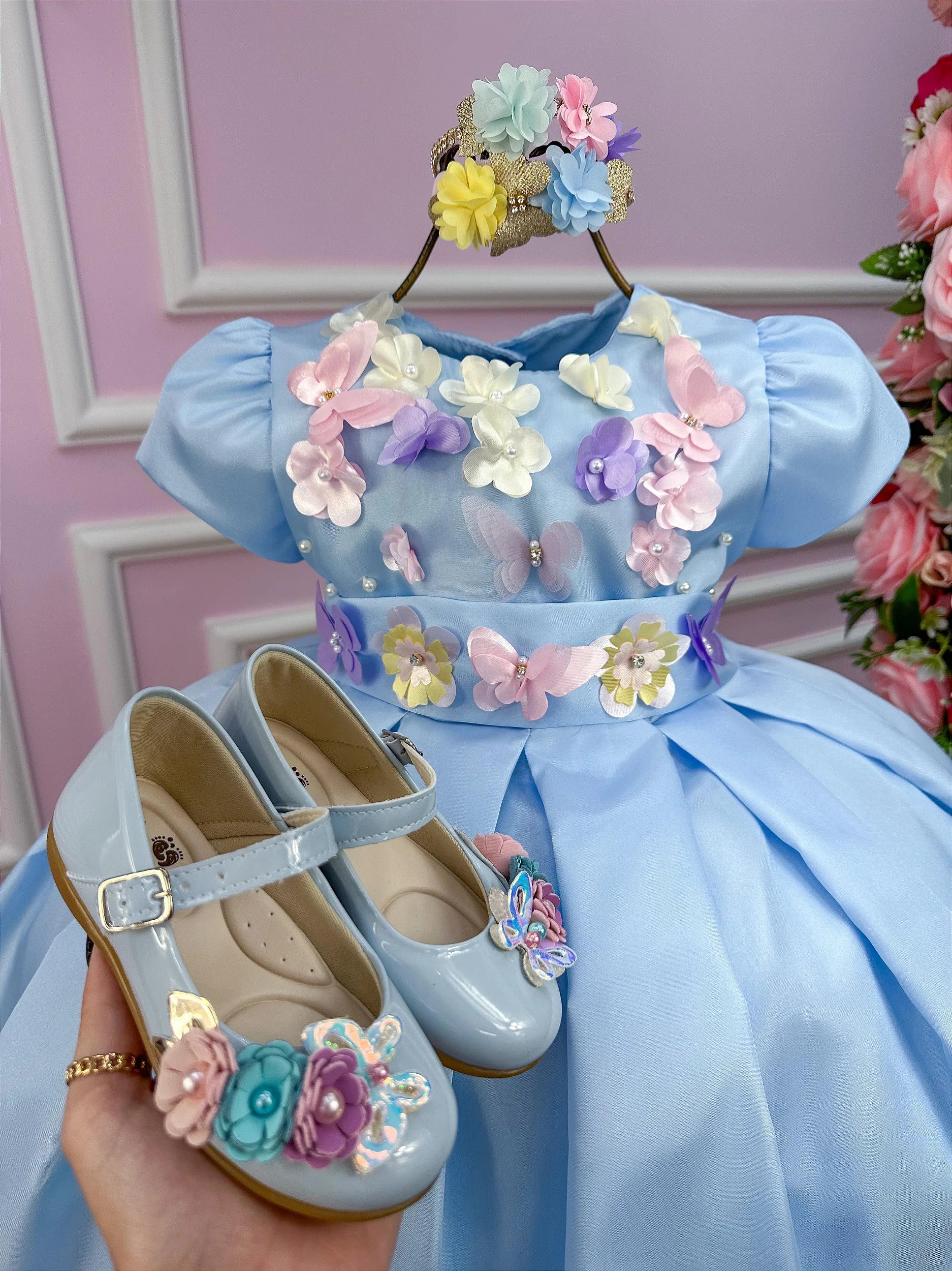 Vestido Jardim Encantado Azul Bebe - DAMINHA