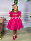 Vestido Princesa Belli Tematico Barbie Pink Babado Glamim