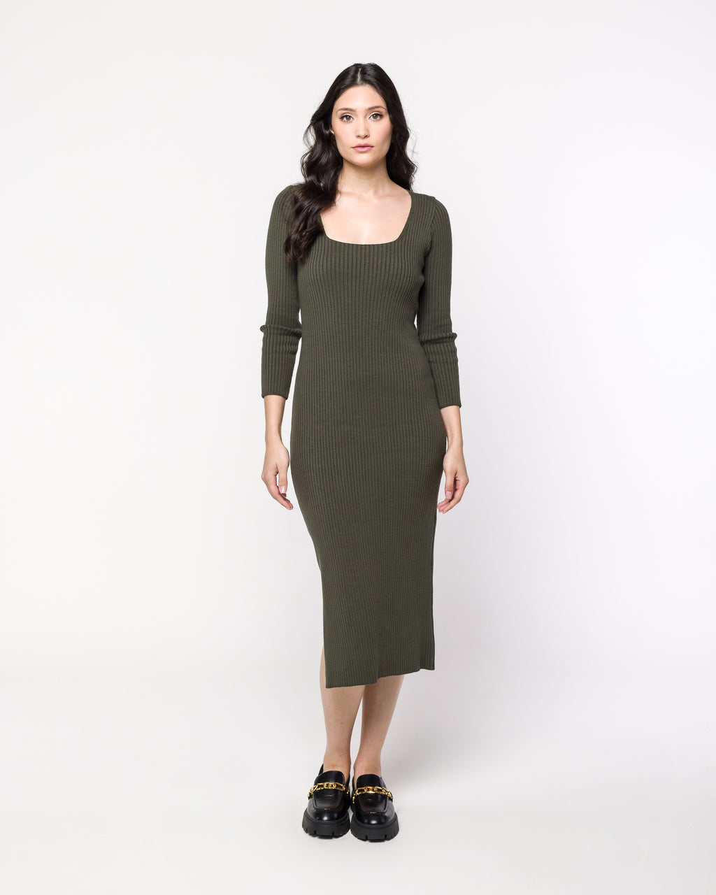 Vestido Tricot Canelado com Fenda Stella - RAYAR