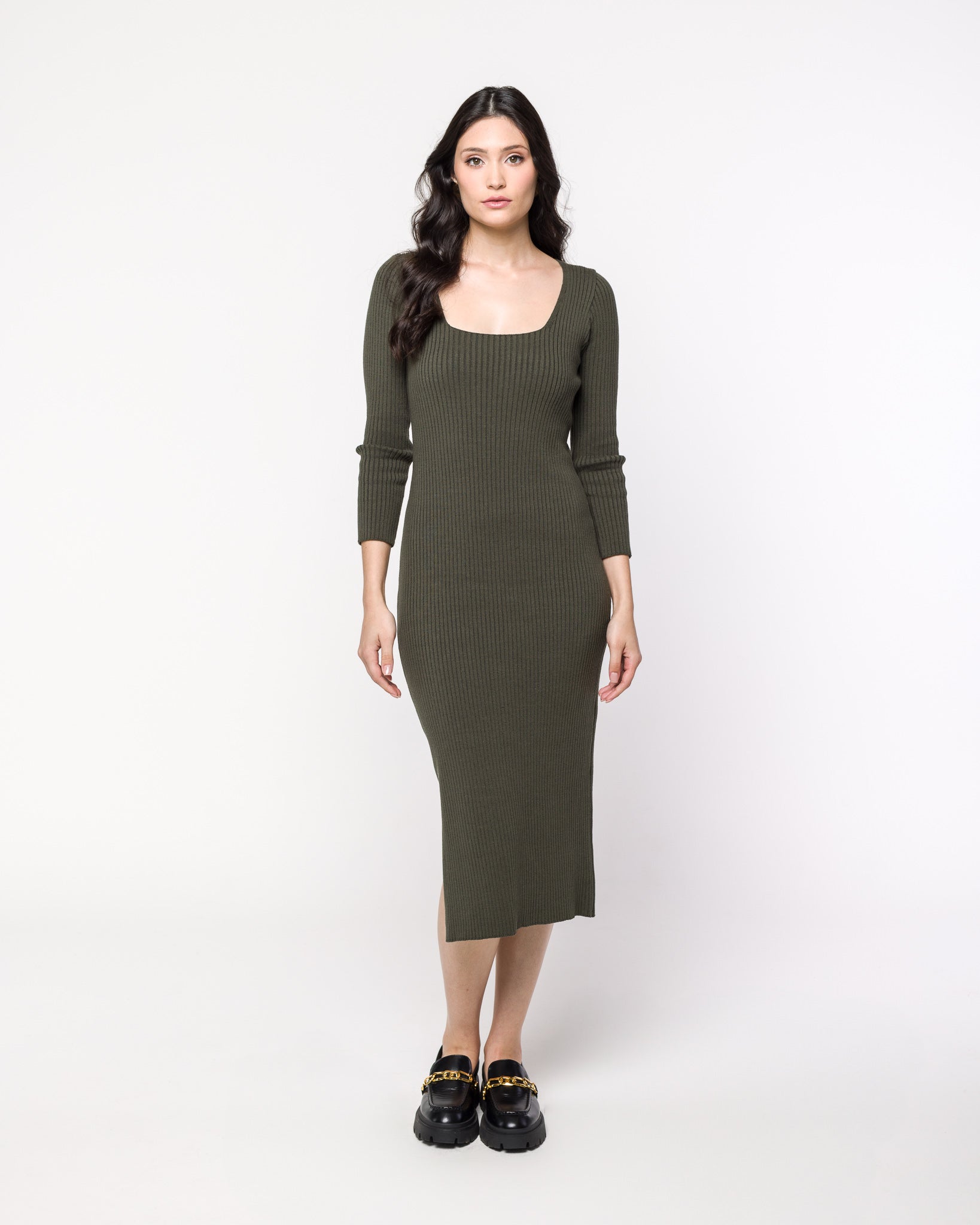 Vestido Tricot Canelado com Fenda Stella - RAYAR
