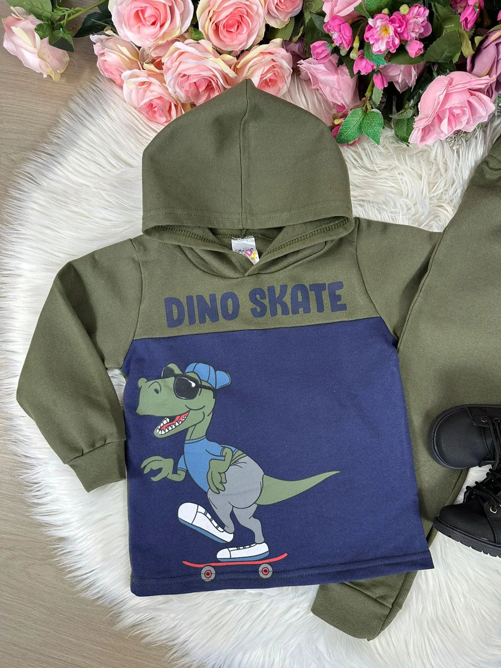 Conjunto Inverno Taita Kids Meninos Dino Skate Verde