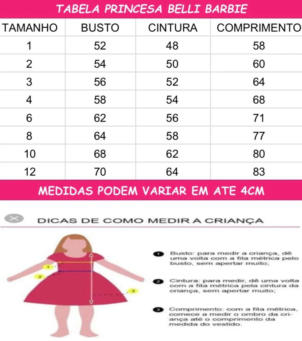 Vestido Princesa Belli Tematico Barbie Girls Glamim