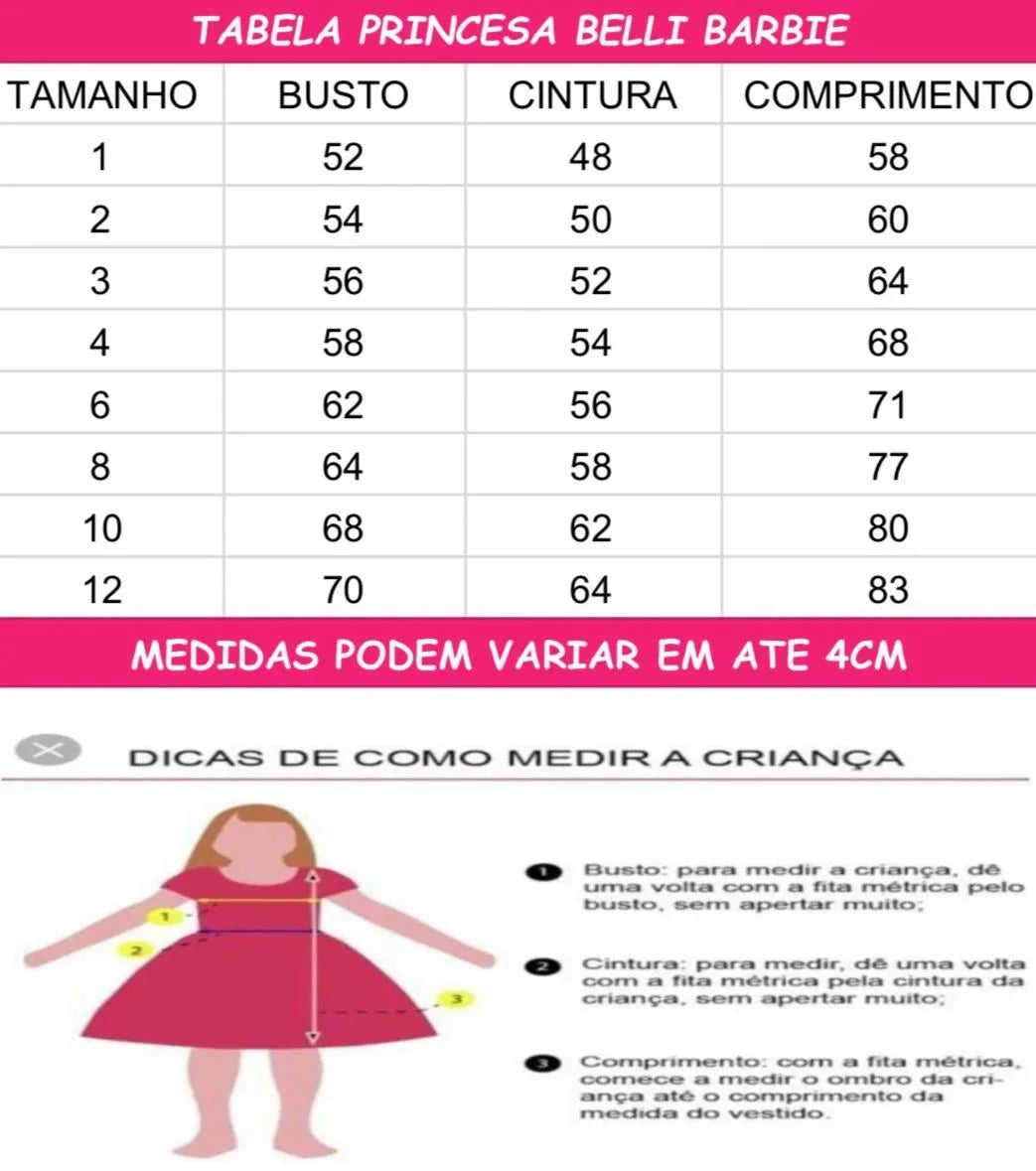 Vestido Princesa Belli Tematico Barbie Girls Glamim