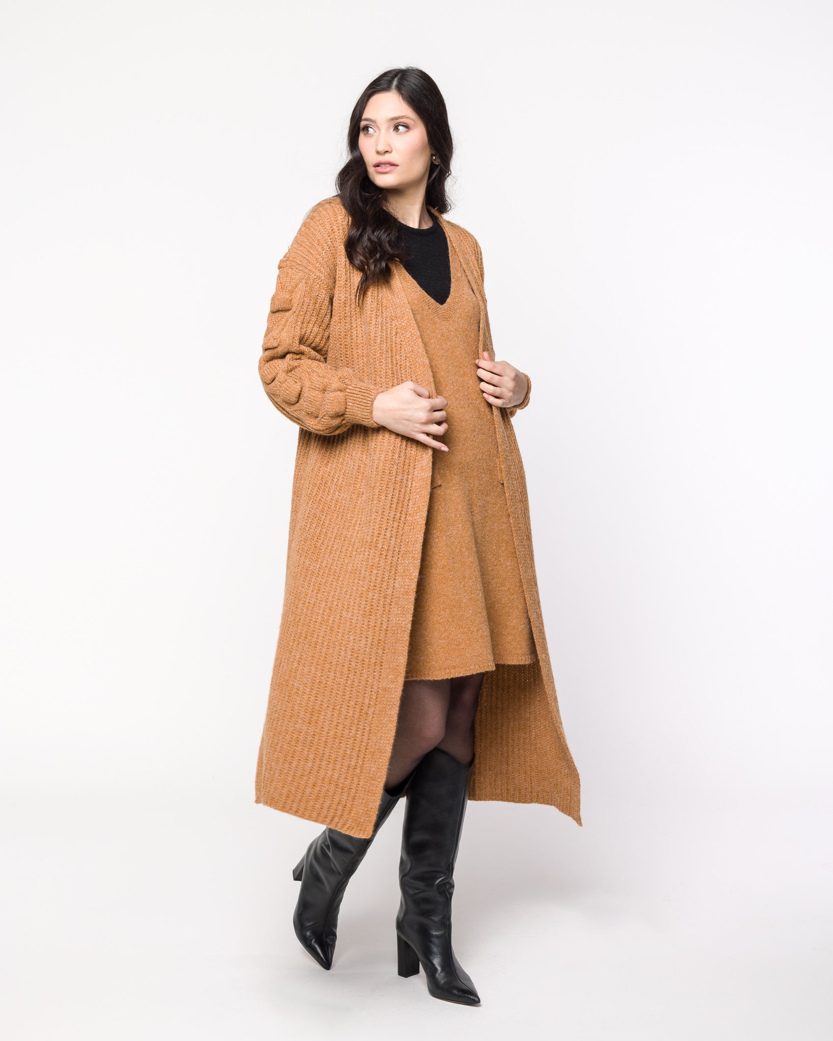 Casaco TRICOT Virginia - Ponto pipoca nas mangas - Caramelo- UNICO