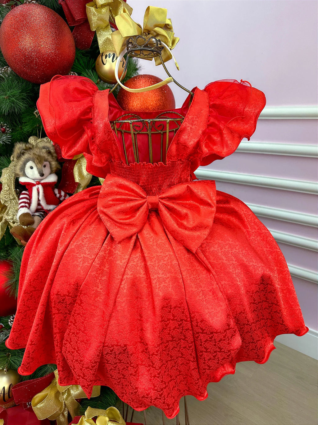 Vestido Banana Club Vermelho Laço Dourado - Glamim