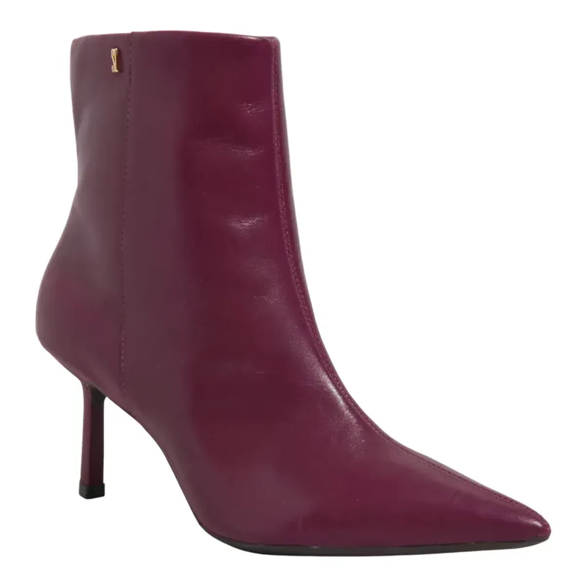 Bota Feminina Couro Soft Cano Curto Bico Fino Cherry