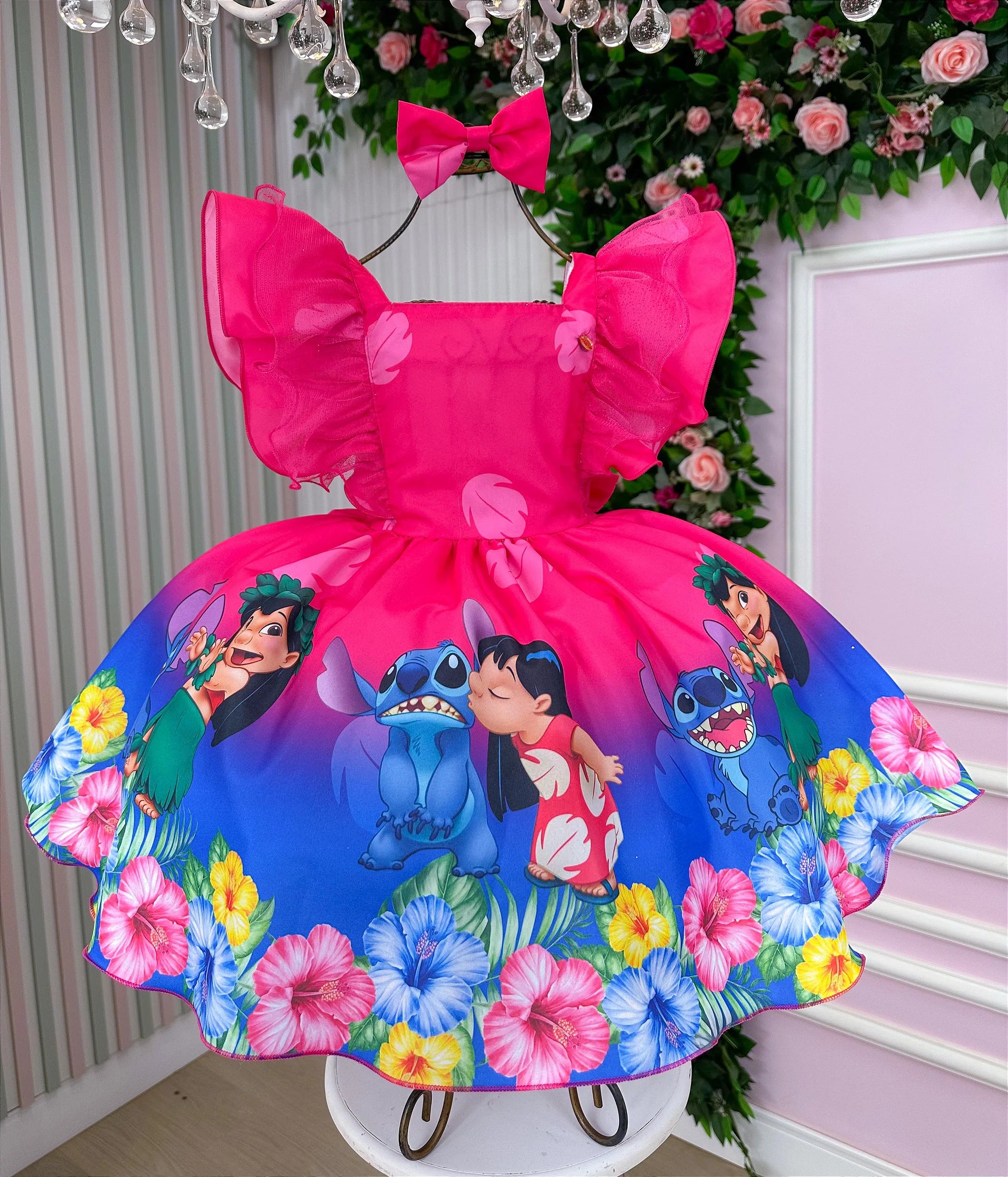Vestido Temáticos Kids Lilo Stitch Pink Glamim