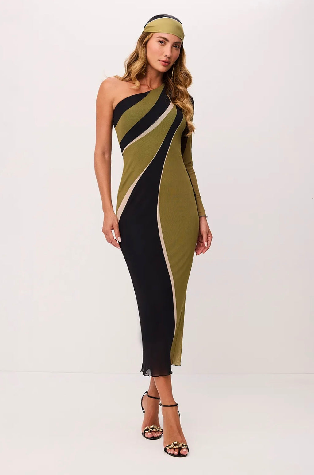 VESTIDO SUPER MIDI ESTAMPADO COM OMBRO ÚNICO