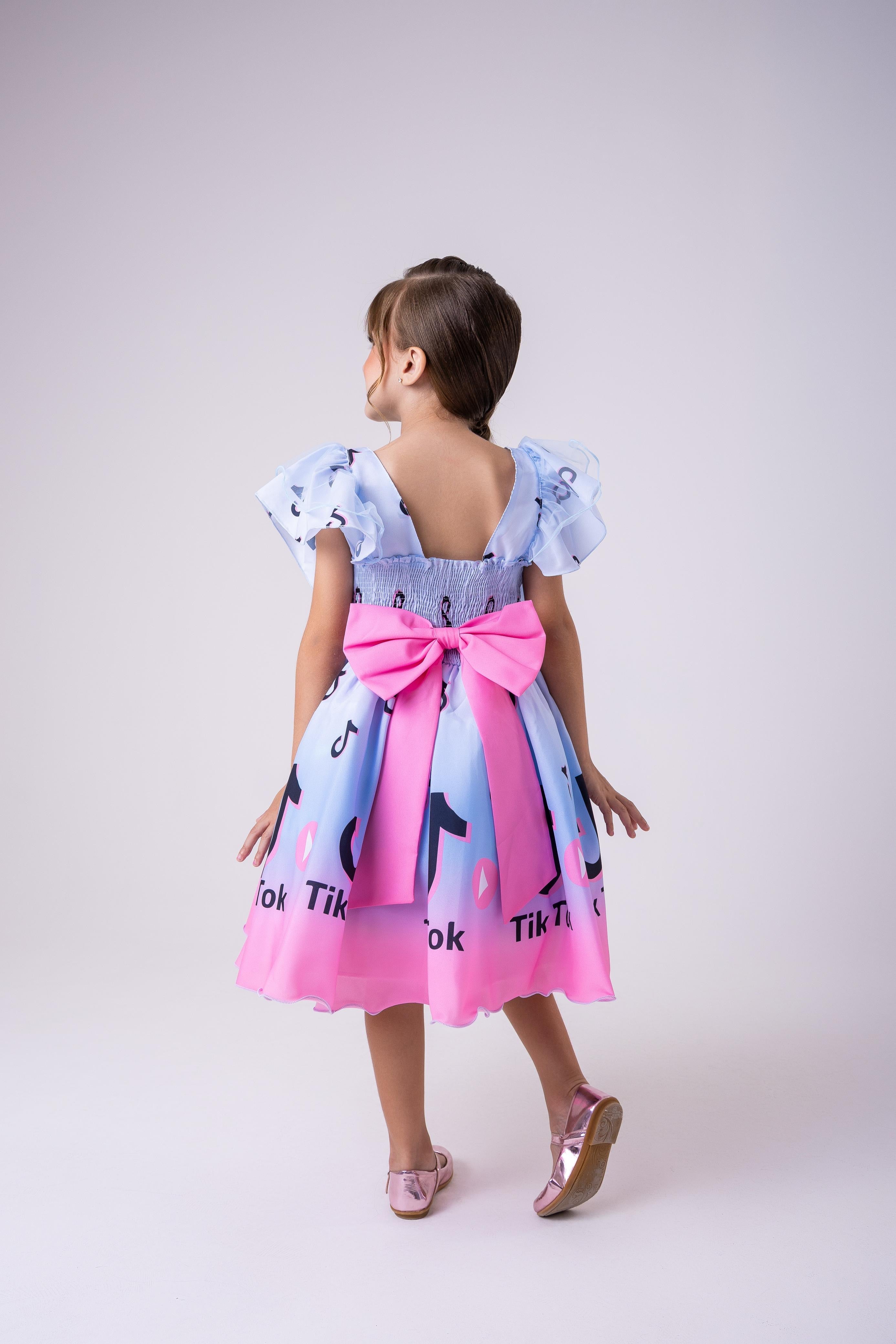 Vestido Temáticos Kids Tik Tok Azul Bebe