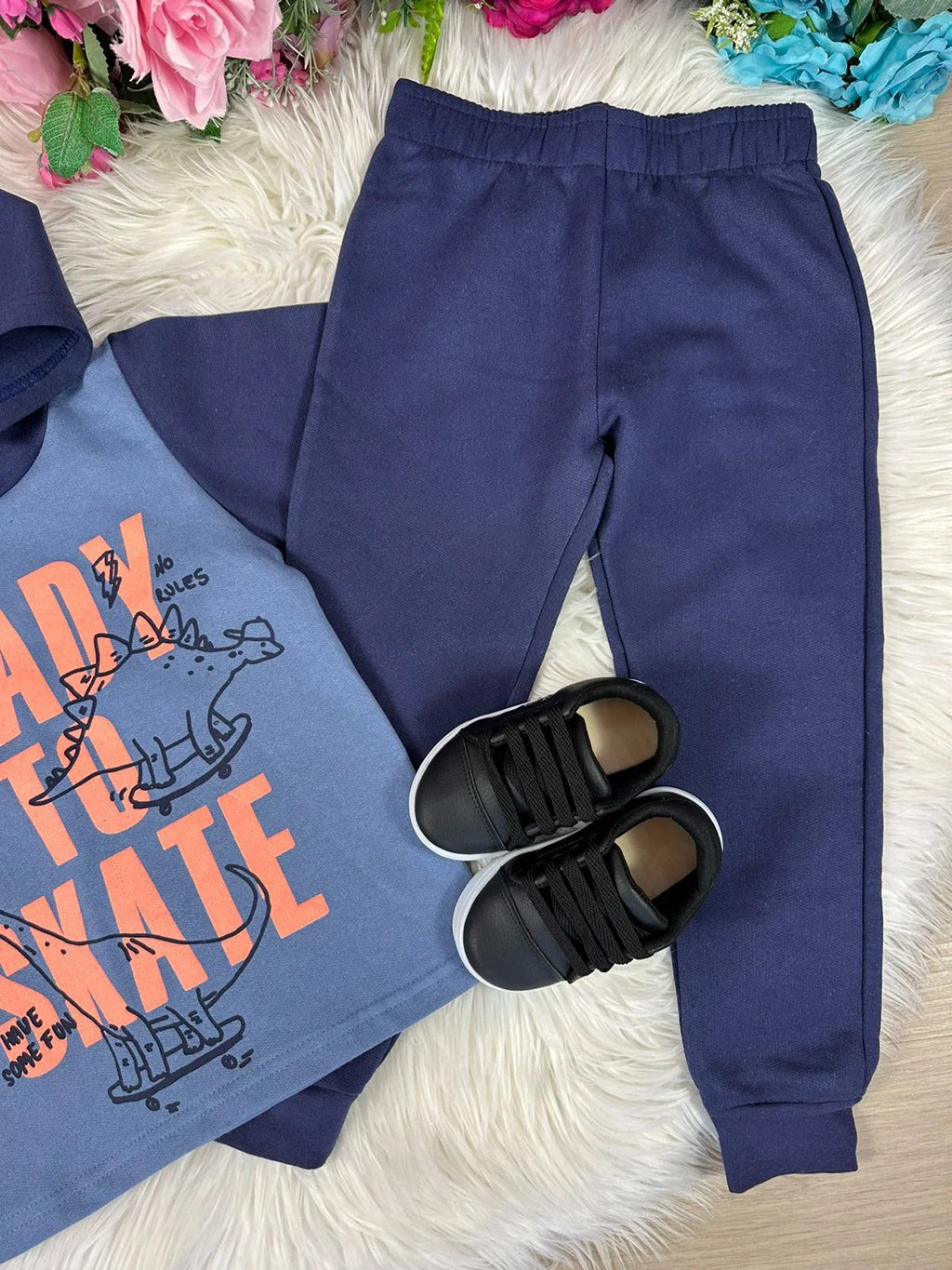 Conjunto Inverno Taita Kids Meninos Dinossauro Skate Azul