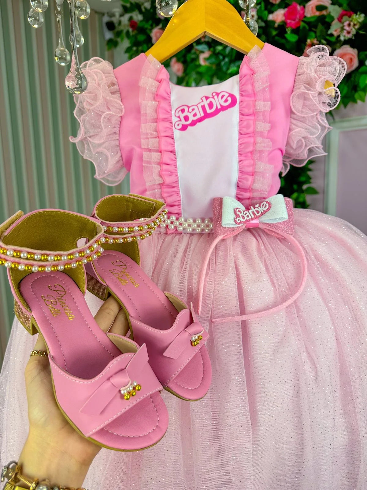 Vestido Princesa Belli Tematico Barbie Rosa Glamim