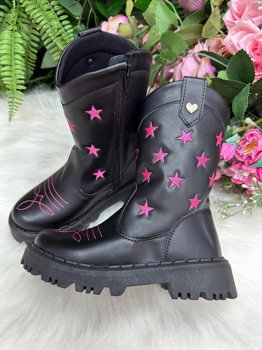 Bota Nilqi Manu Preta Estrela Pink Glamim