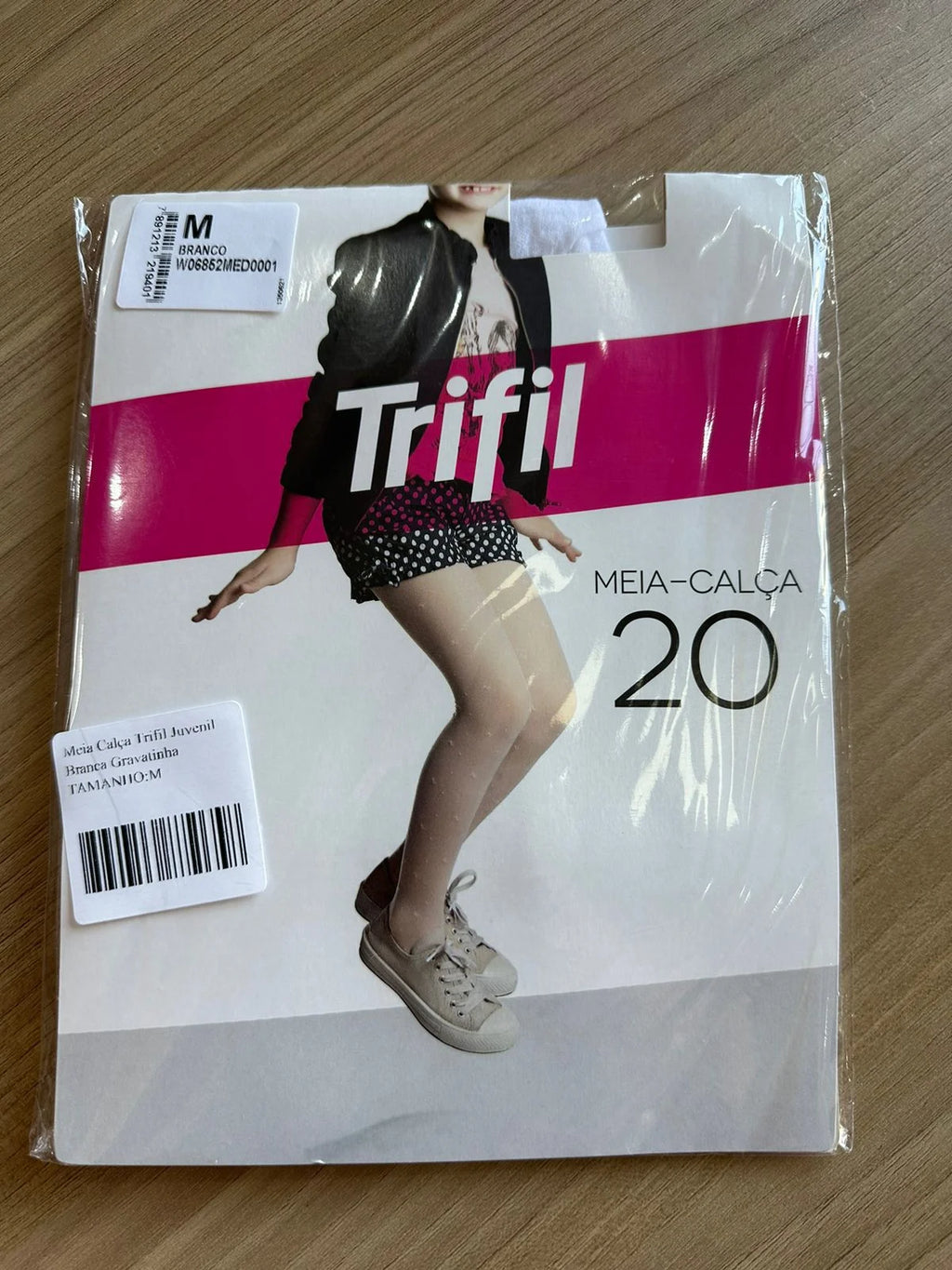 Meia Calça Fio 20 Trifil Juvenil Branca Gravatinha Glamim