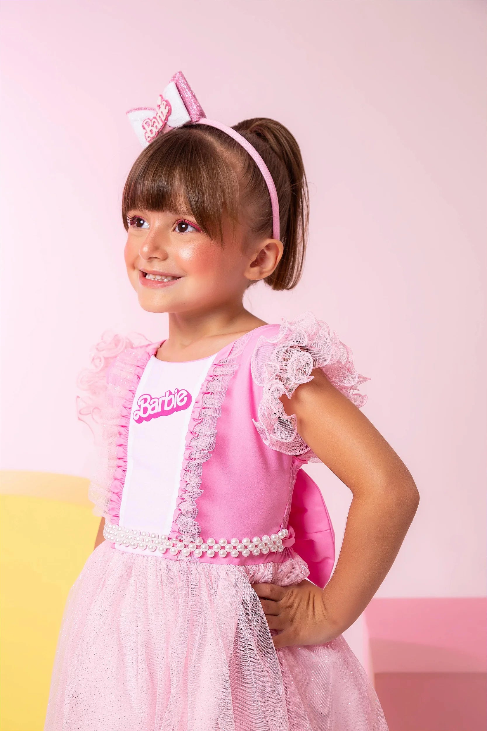 Vestido Princesa Belli Tematico Barbie Rosa Glamim