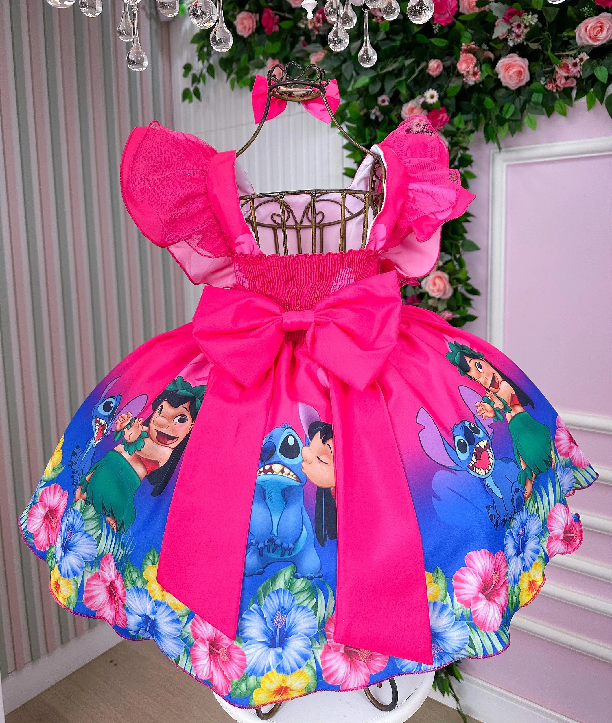 Vestido Temáticos Kids Lilo Stitch Pink Glamim