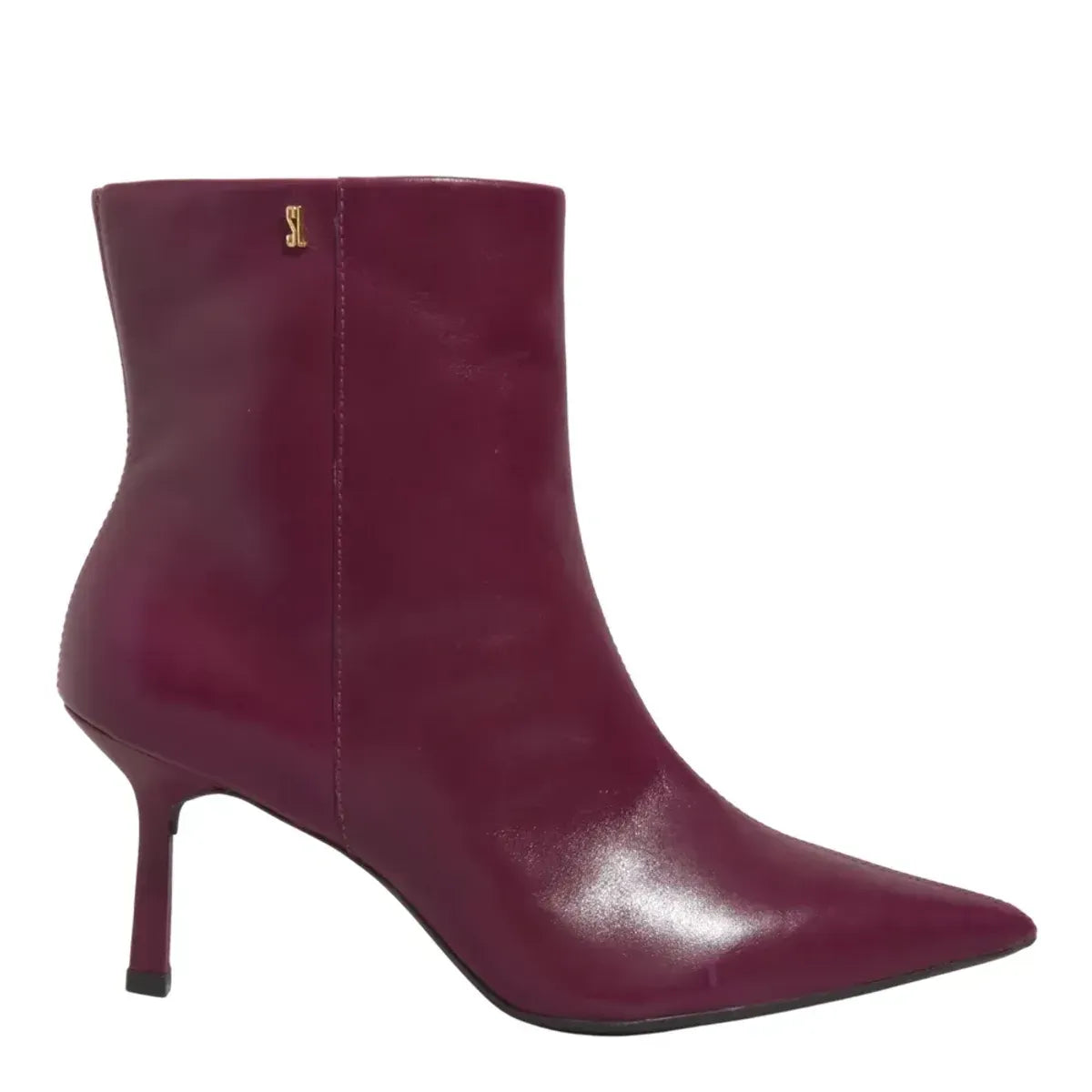 Bota Feminina Couro Soft Cano Curto Bico Fino Cherry