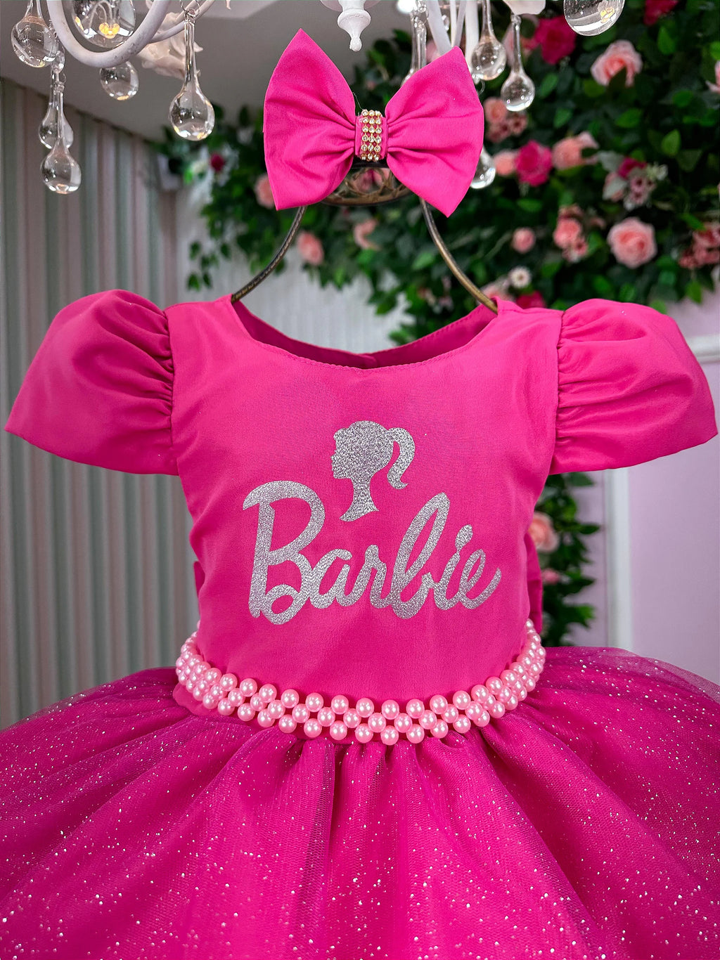 Vestido Tematico Barbie Pink Glitter Glamim