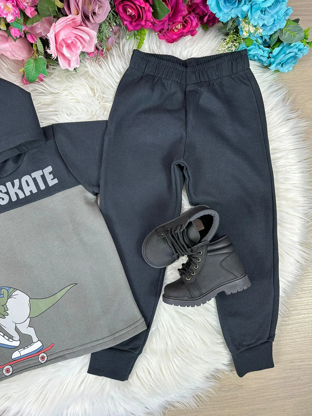 Conjunto Inverno Taita Kids Meninos Dino Skate Preto