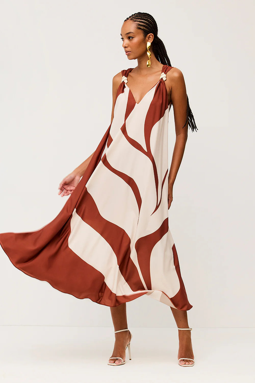 Vestido Longo Estampado Com Decote V