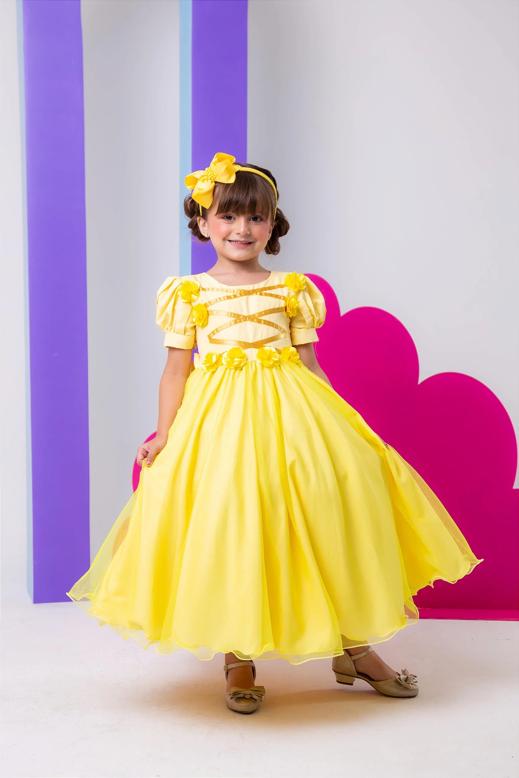 Vestido Bella Child/Fantasia Longa Princesa Amarelo