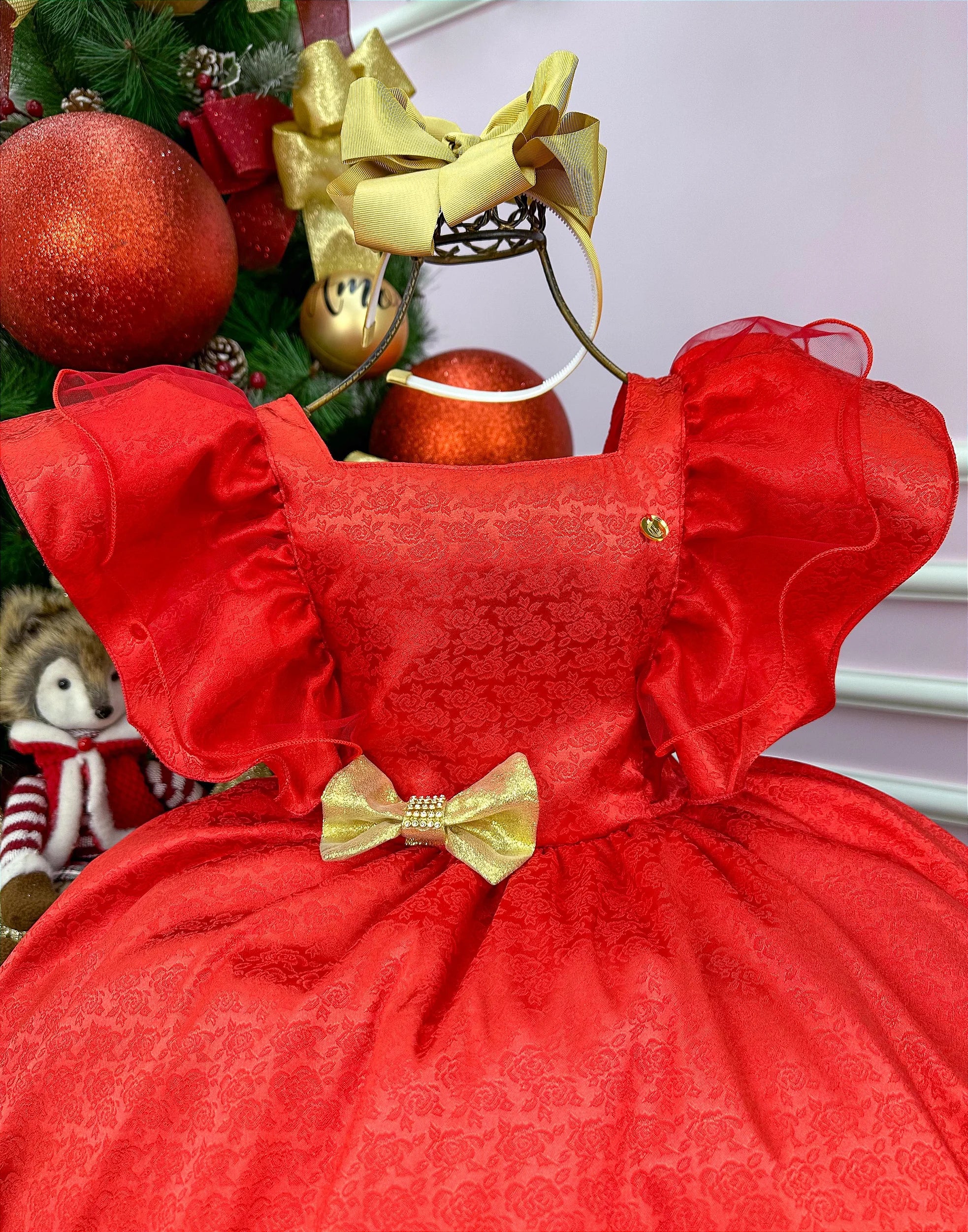 Vestido Banana Club Vermelho Laço Dourado - Glamim