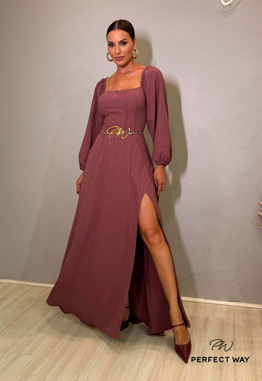 VESTIDO LONGO FEMININO ROSA ENVELHECIDO PERFECT WAY