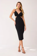 Vestido Super Midi Liso Cut Out