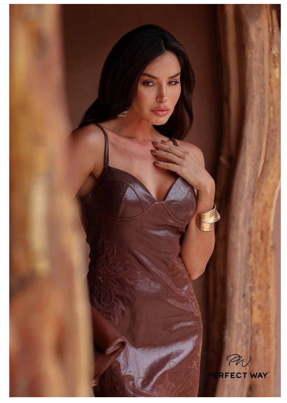 VESTIDO PERFECT WAY BORDADO INDUSTRIAL MARROM