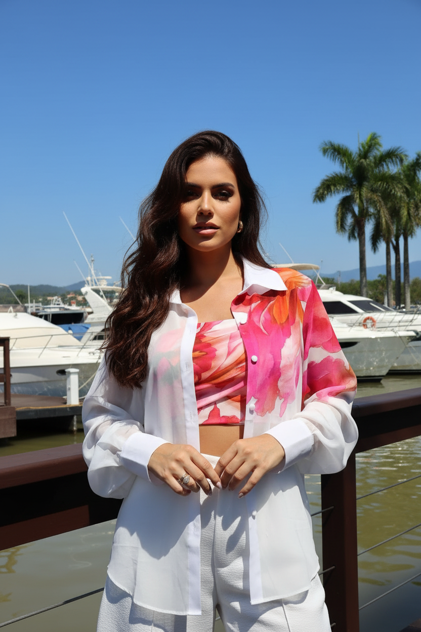 Camisa Reta Com Estampa Charry