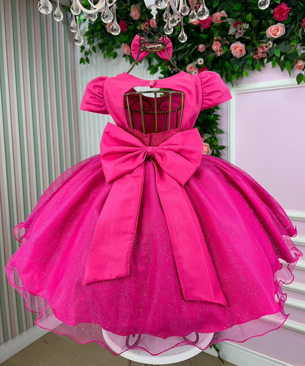 Vestido Tematico Barbie Pink Glitter Glamim
