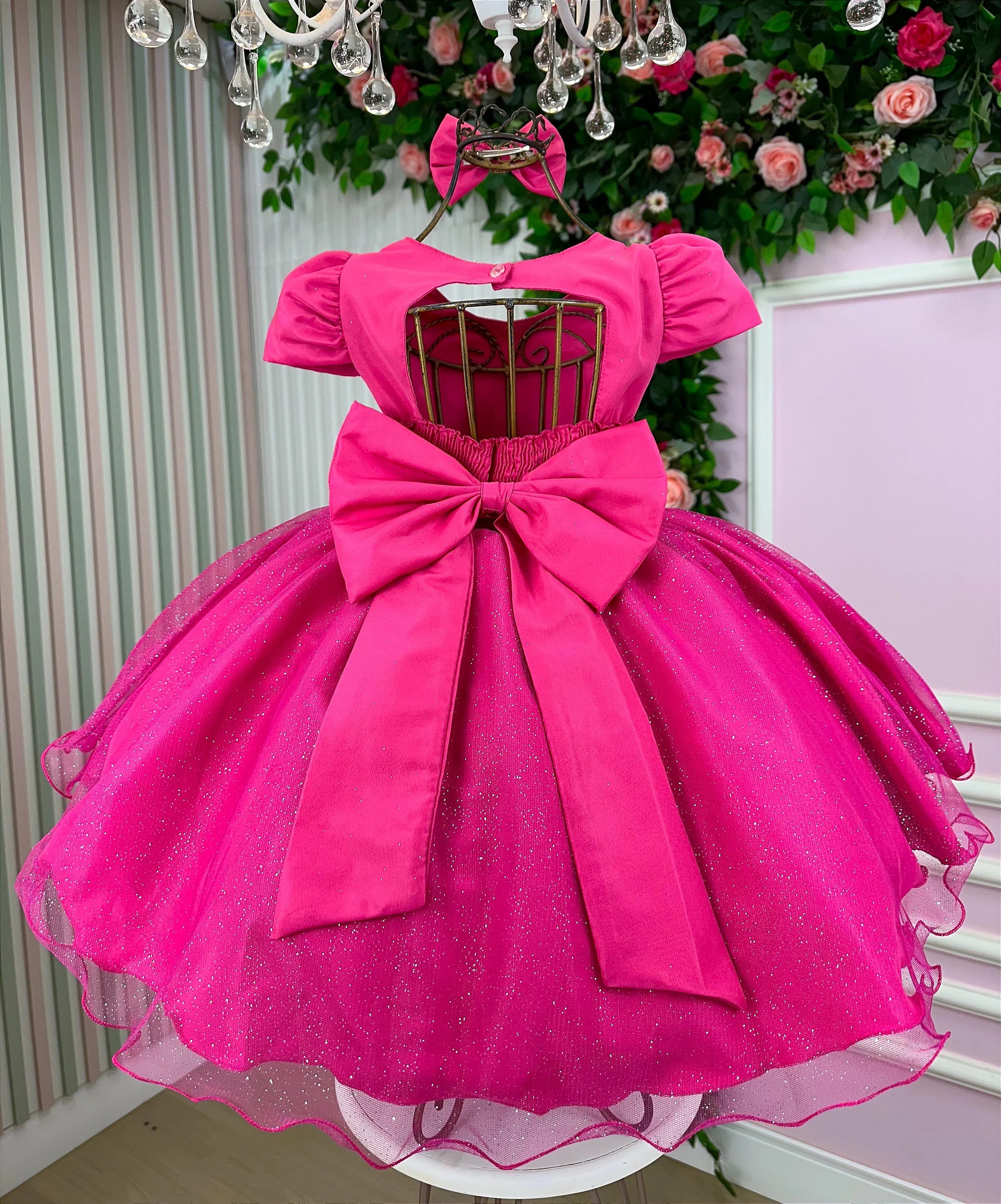 Vestido Tematico Barbie Pink Glitter Glamim