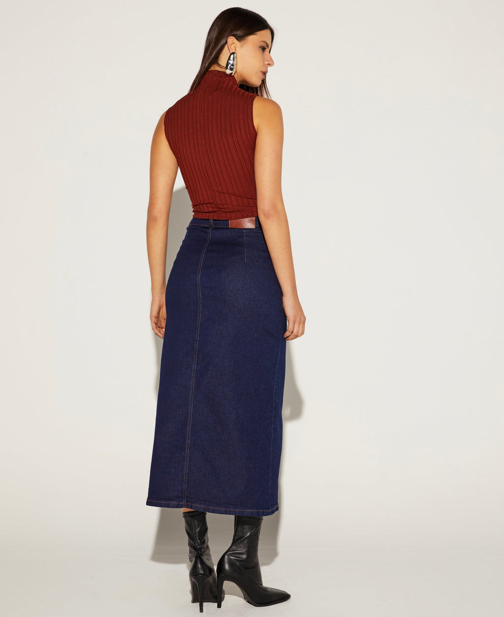 SAIA MIDI FEMINICA BASICA AMACIADA JEANS ONÇA PRETA