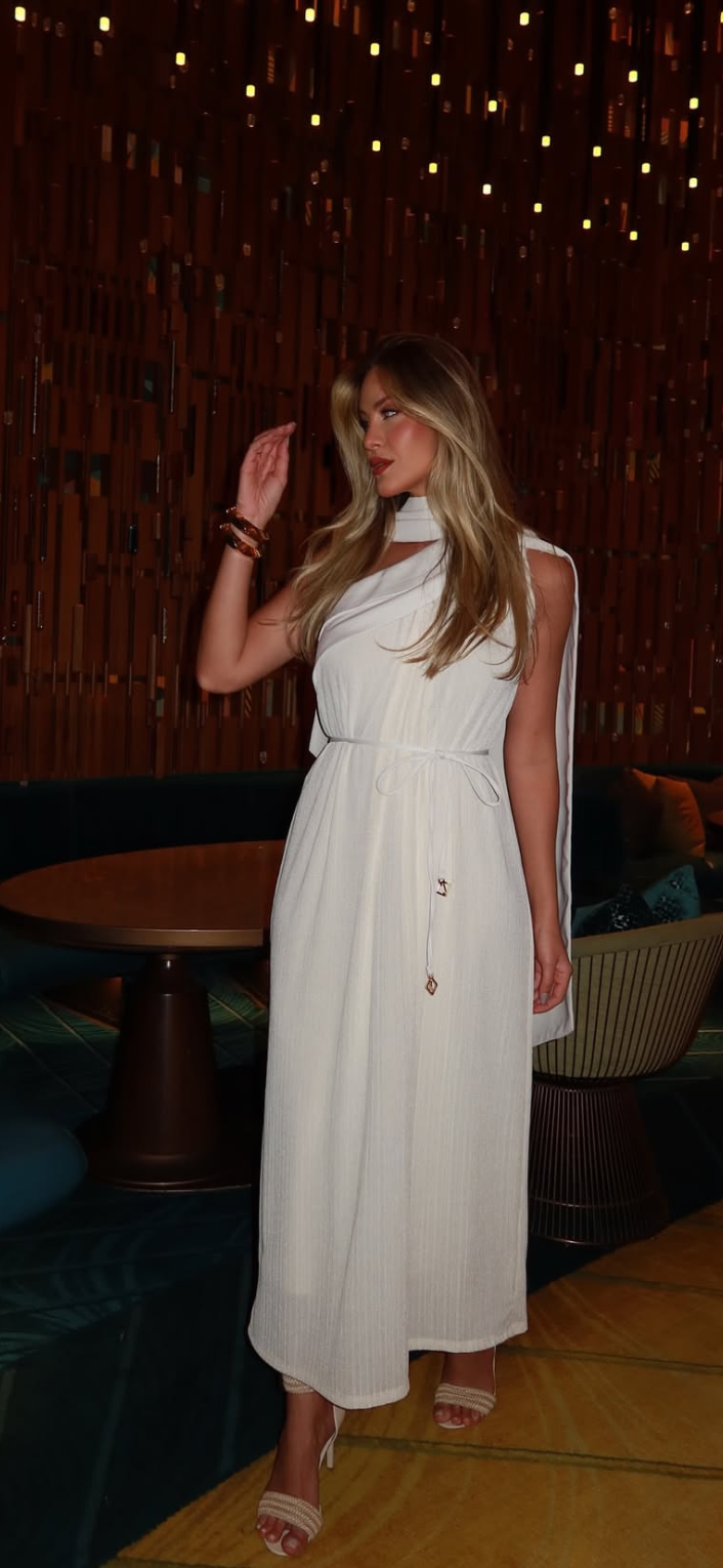 Vestido Super Midi Liso Ombro Único Charry