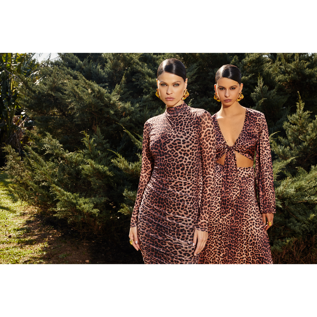 VESTIDO MIDI FEMININO
ESTAMPADO ONÇA PRETA -GLAMIM