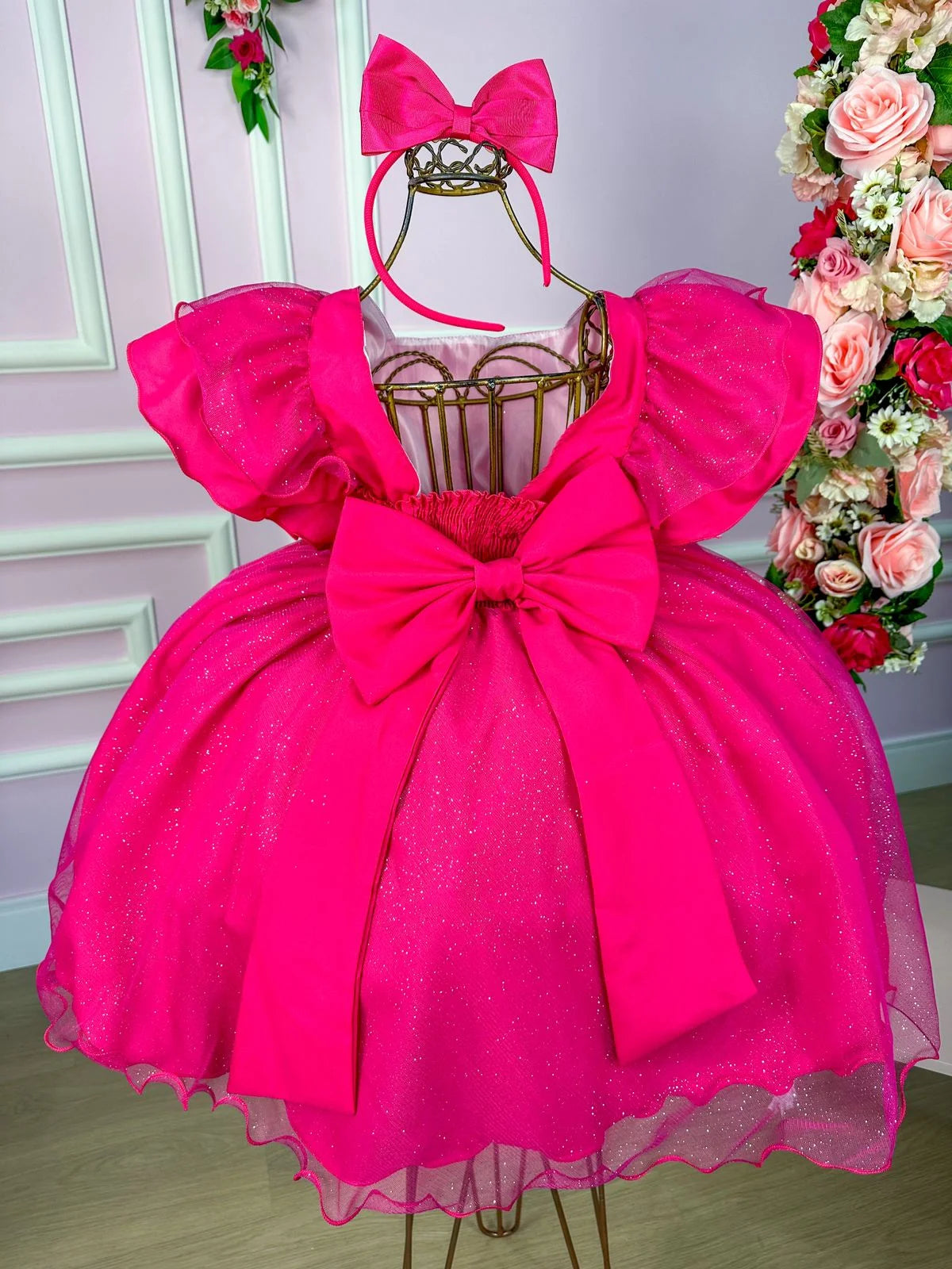 Vestido Princesa Belli Tematico Barbie Pink Babado Glamim