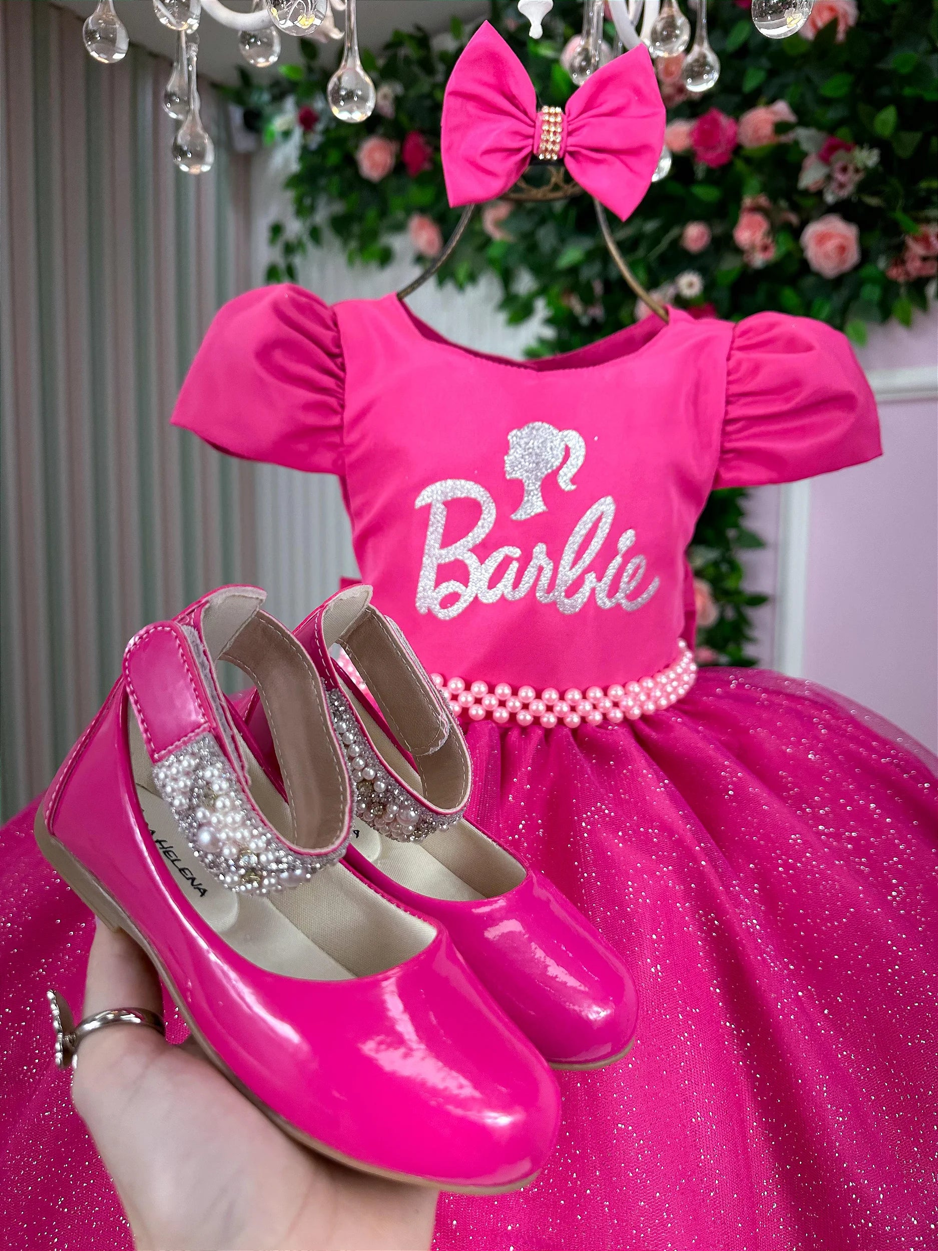 Vestido Tematico Barbie Pink Glitter Glamim