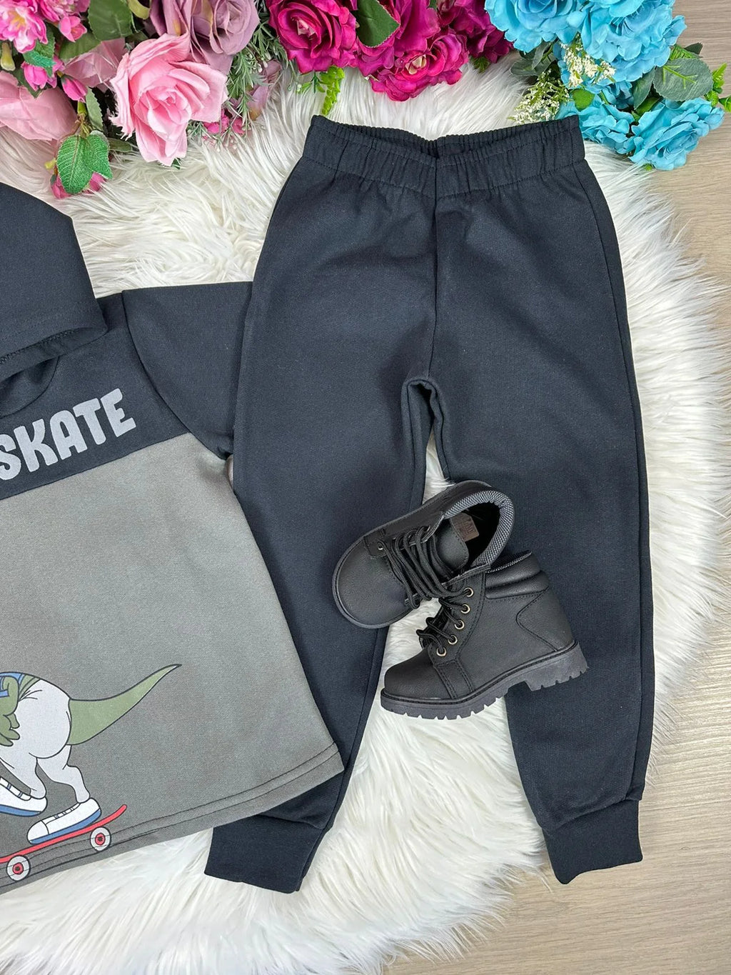 Conjunto Inverno Taita Kids Meninos Dino Skate Preto