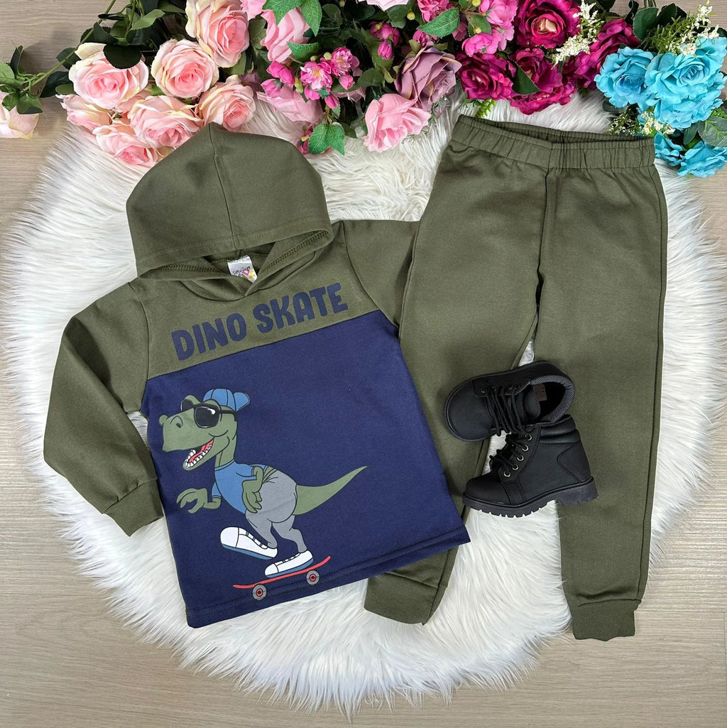 Conjunto Inverno Taita Kids Meninos Dino Skate Verde