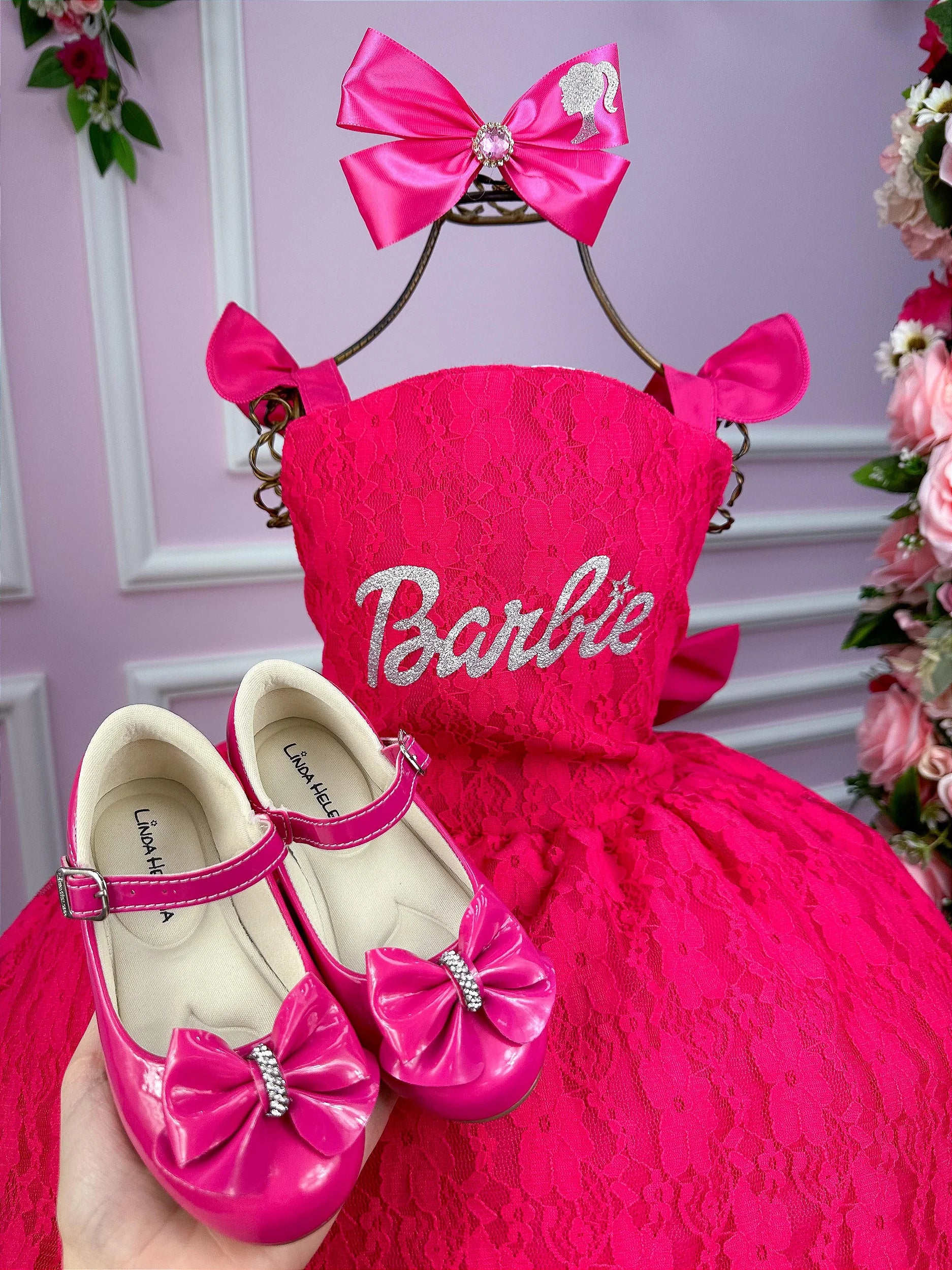 Vestido Princesa Belli Tematico Barbie Luxinho Pink Glamim