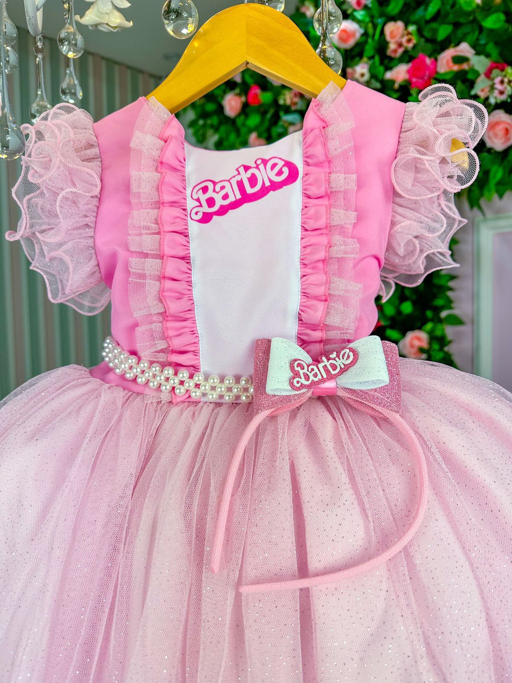 Vestido Princesa Belli Tematico Barbie Rosa Glamim