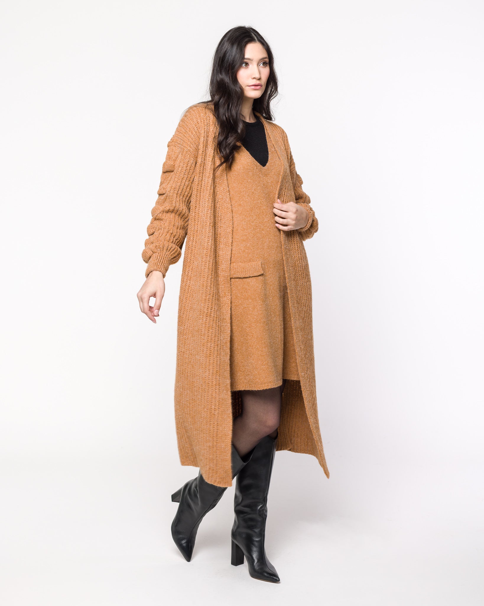 Casaco TRICOT Virginia - Ponto pipoca nas mangas - Caramelo- UNICO