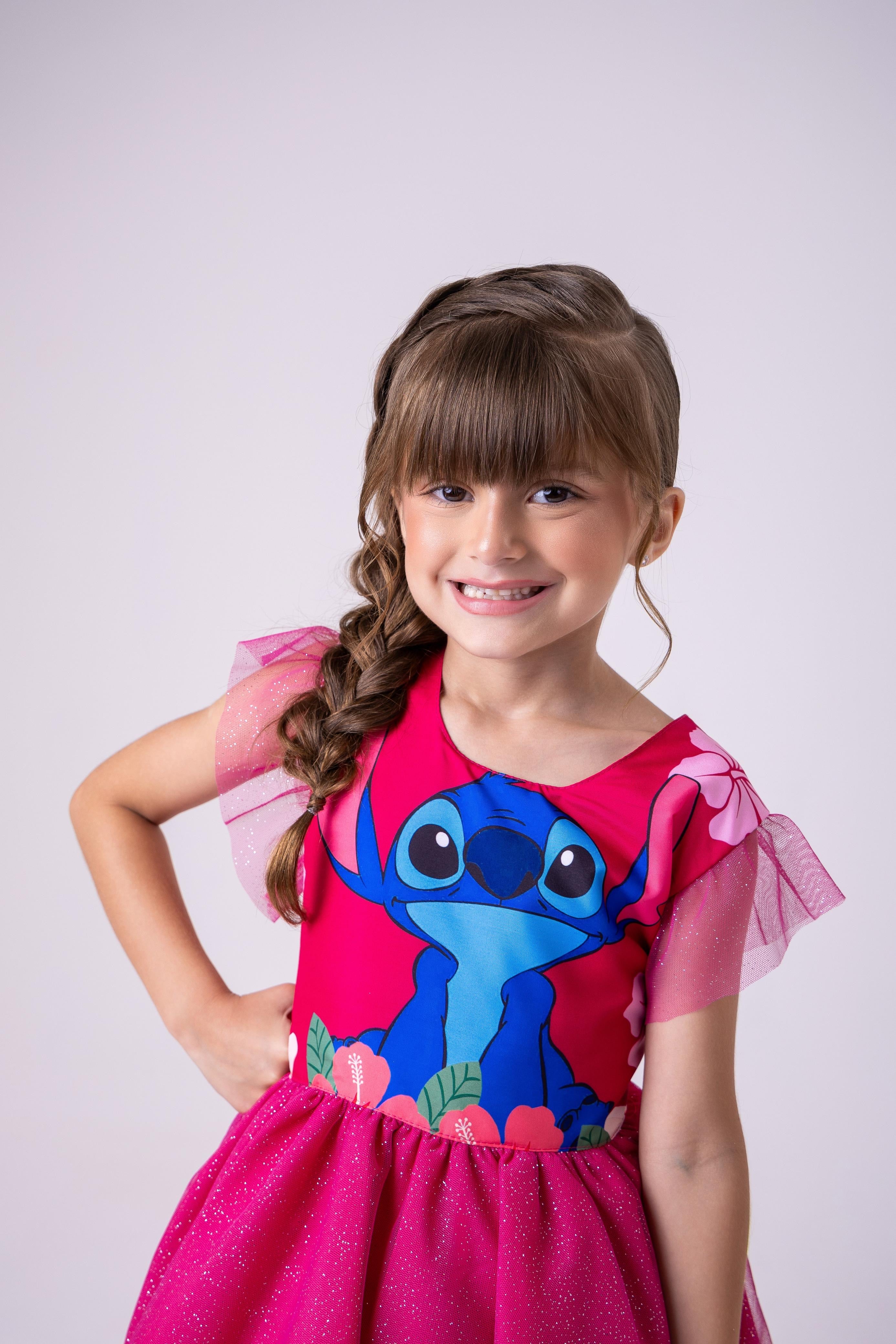 Vestido Tematicos Ysa Kids Lilo Stitch Pink Modelo