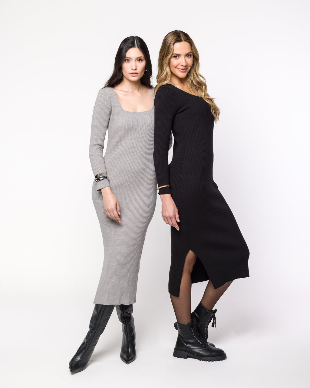 Vestido Tricot Canelado com Fenda Stella - RAYAR
